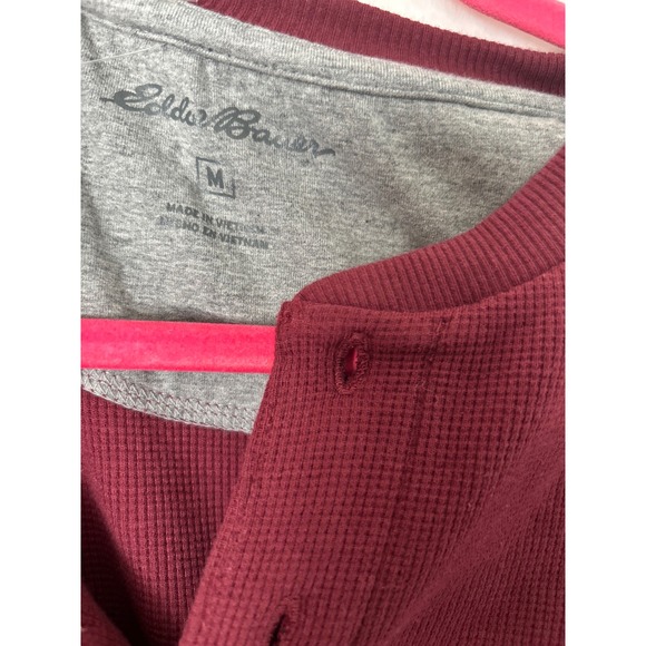 Eddie Bauer Mens Supersoft Thermal Henley Tawny Port Red Waffle Knit Shirt M NEW - Picture 5 of 8